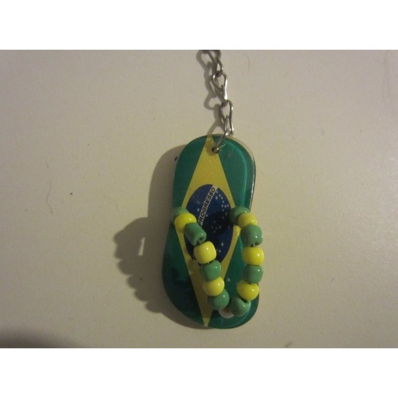 Brazil Flag Country Shape Flip Flop Beaded Souvenir Keychains - Picture 2 of 11